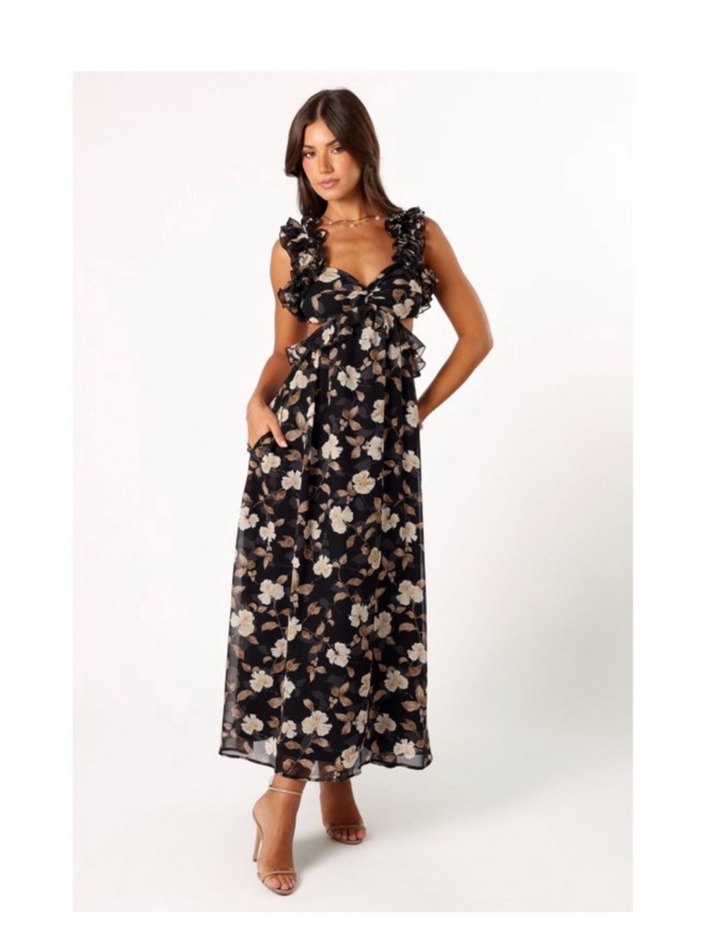 Petal & Pup Black Maxi Dress with White Floral Print